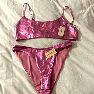Revolve superdown bikini metallic pink size medium
